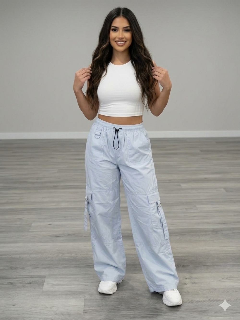 wild fable Light Blue Wide-Leg Cargo Pants for Women